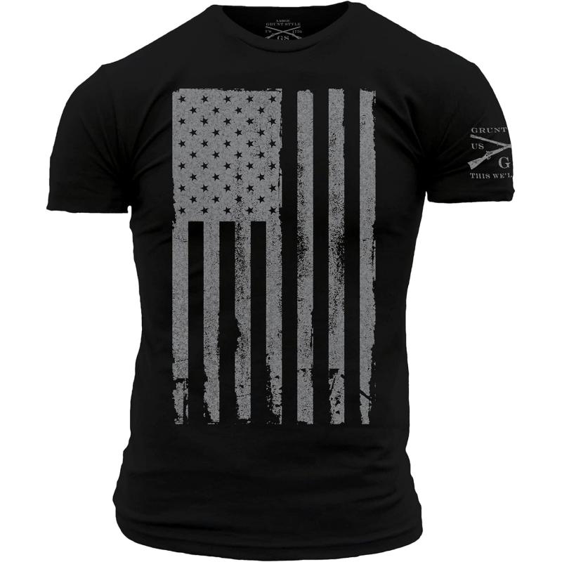 Grunt Style America Patriotic Flag Men’s Shirt(Black) - Grunt Style