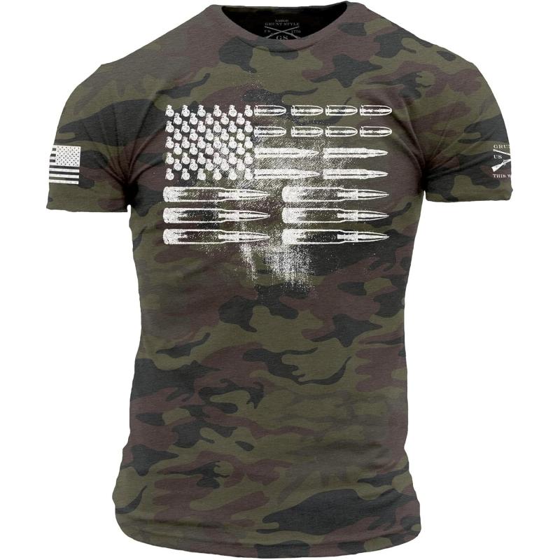 Grunt Style Woodland Camo Ammo Flag Men’s T-Shirt(Woodland Camo ...